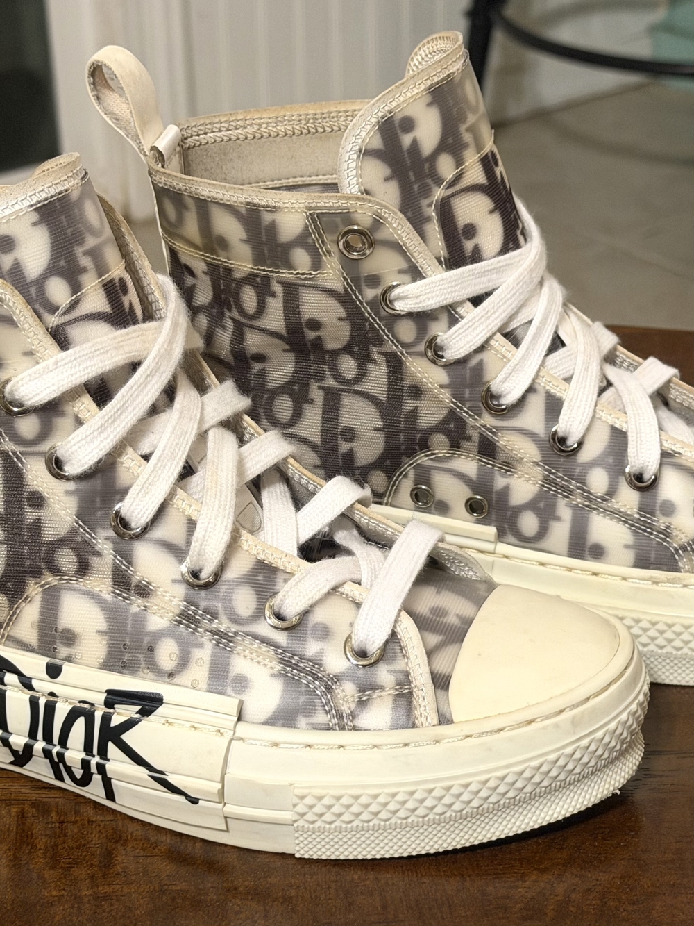 Dior High-Top Logo Canvas Sneakers in Ivory and Gray